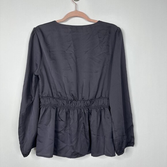 2/$30 Pleione Gathered Waist Center Twist Blouse Gray Medium #A0209 TRB2 - Picture 4 of 7